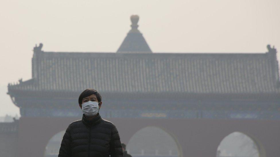 A visitor wearing a protective mask walks at the Temple of Heaven park as China"s capital Beijing brace for four days of choking smog starting Saturday, in Beijing, China, December 19, 2015.