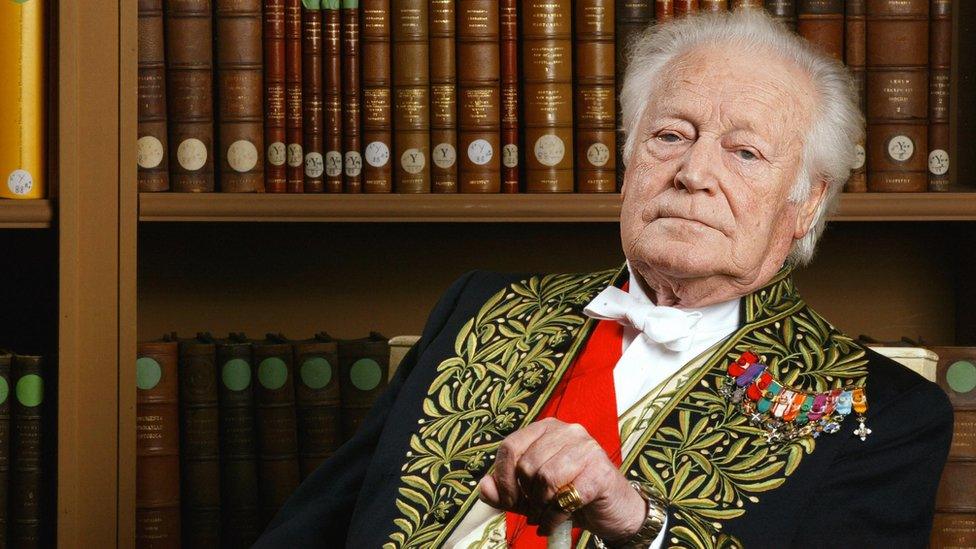 French writer and former minister Maurice Druon poses at the French Institute library in Paris 02 April 2004.