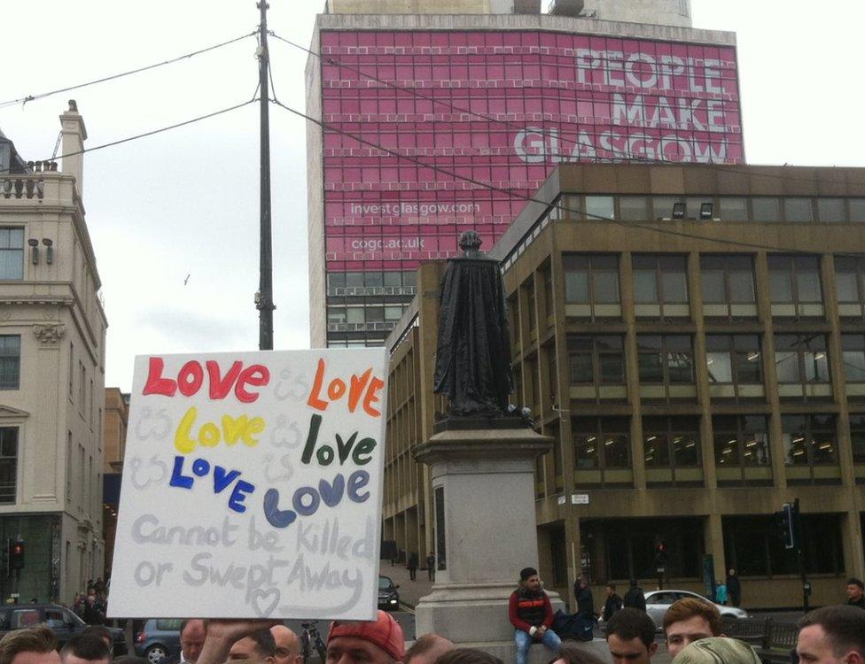 Banner at vigil in George Square