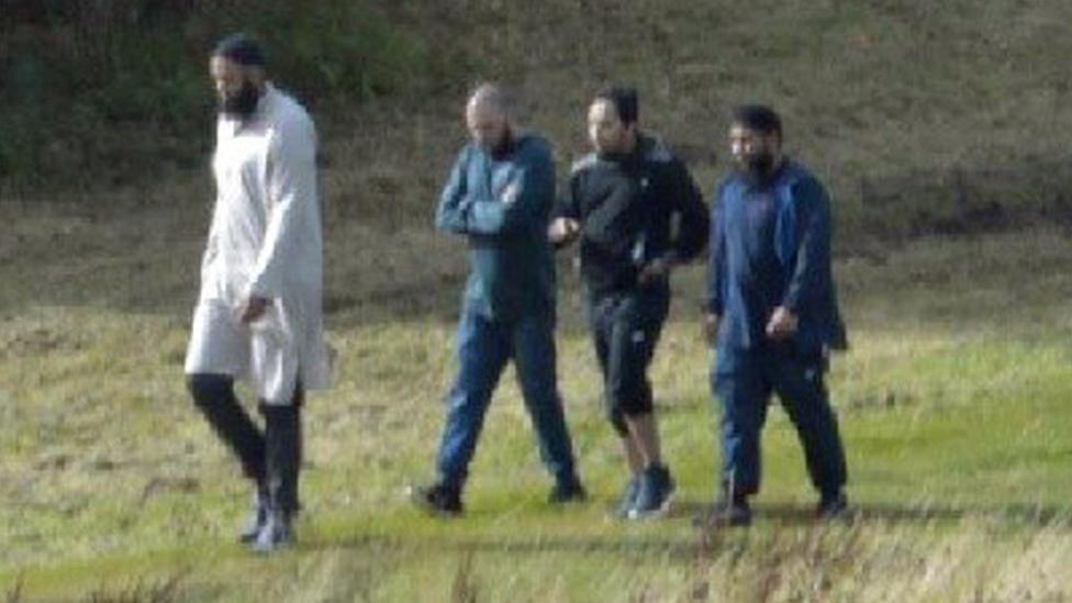 Left to right: Naweed Ali, Tahir Aziz, Mohibur Rahman and Khobaib Hussain walk through Black Hall Park, August 2016