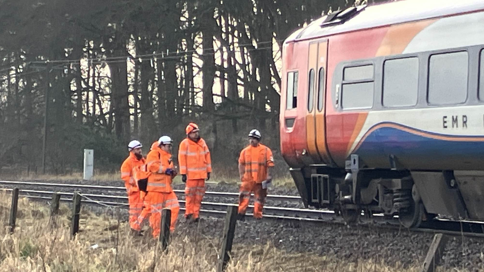 Engineers at train damaged near Thetford