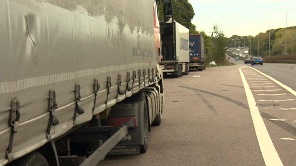 Lorries parked in layby