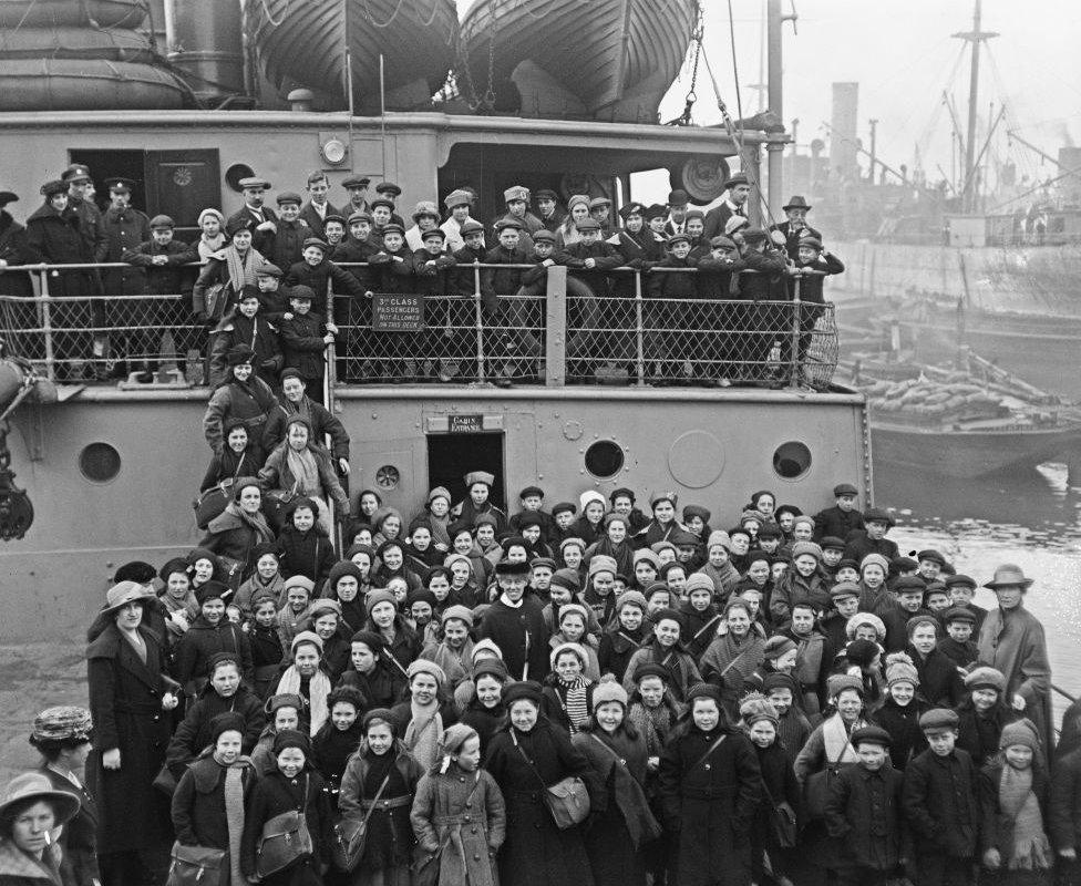 Children from Barnardo's homes for orphaned or destitute children on board the SS Sicilian in London, before emigrating to Canada in March 1920