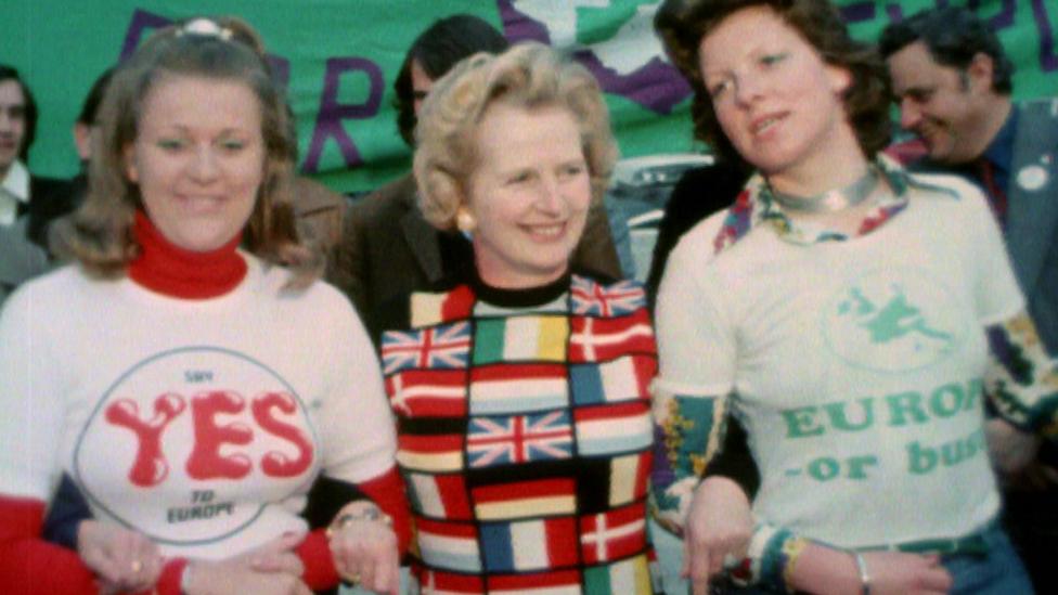 Margaret Thatcher campaigning for the UK to remain in the EEC