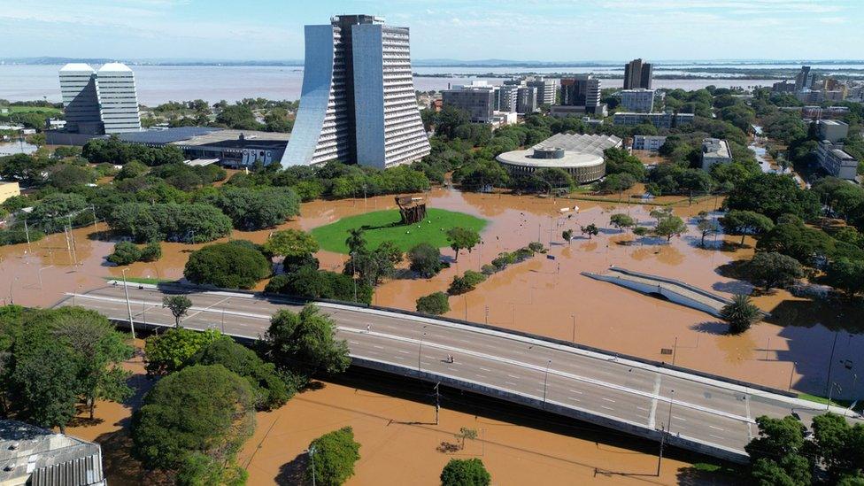 flooded streets at the centre of Porto Alegre, Rio Grande do Sul, Brazil,