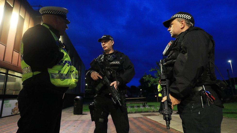 Police outside Kendal Leisure Centre where General Election ballot papers for the Westmorland and Lonsdale constituency are being counted