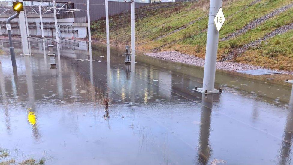 Flooded tram line