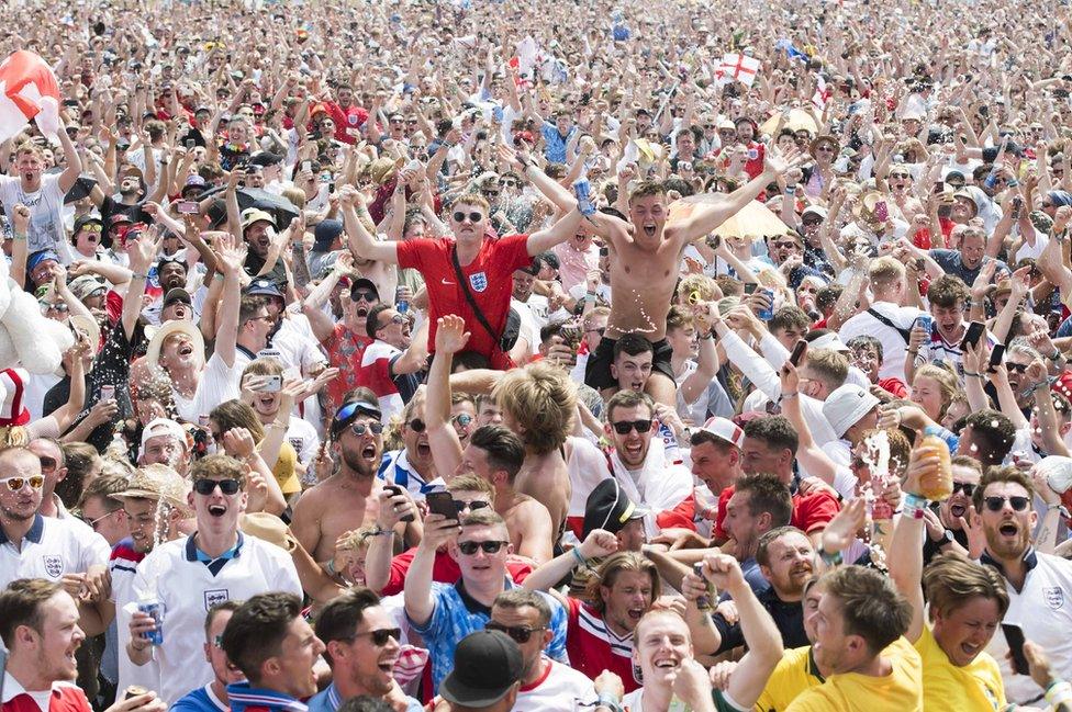 England fans watching the win over Panama at the Isle of Wight festival