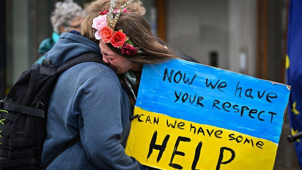 Ukrainian woman at a demonstration in Edinburgh