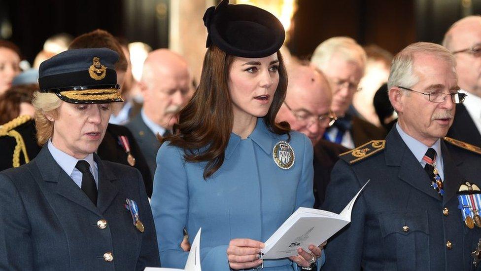 Duchess of Cambridge sings, during a service at RAF church St Clement Danes