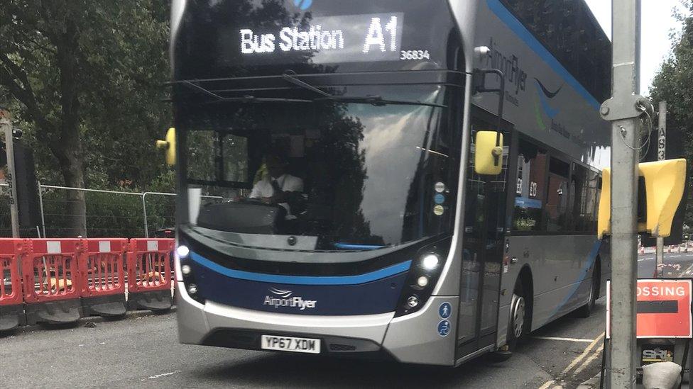 Front of a bus on Redcliffe Way in Bristol