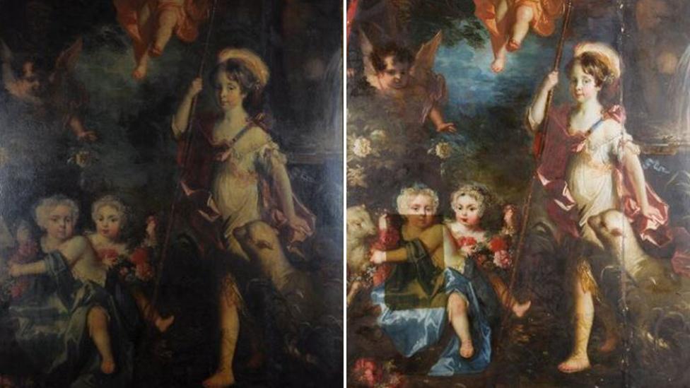 Before and after, Jemima, Airmine and Elizabeth Crewe by Jacob Huysmans