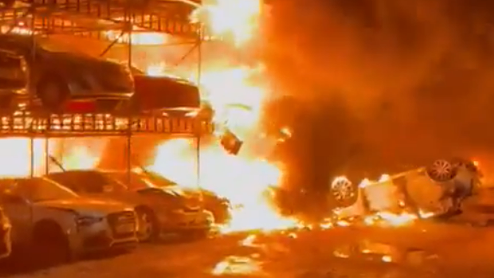 A fire at a car scrap yard