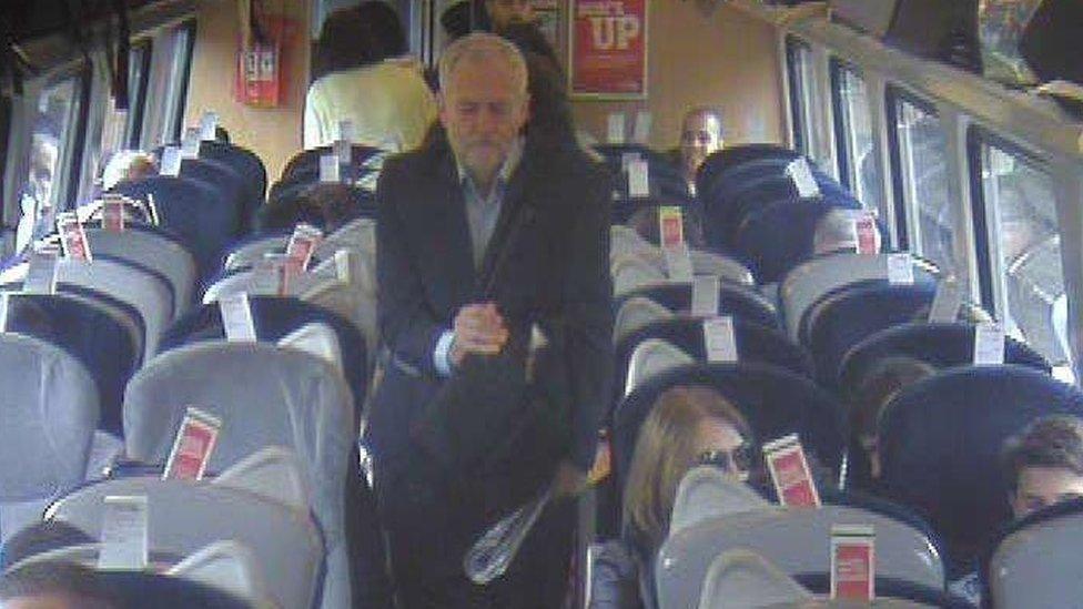 Jeremy Corbyn on board a train