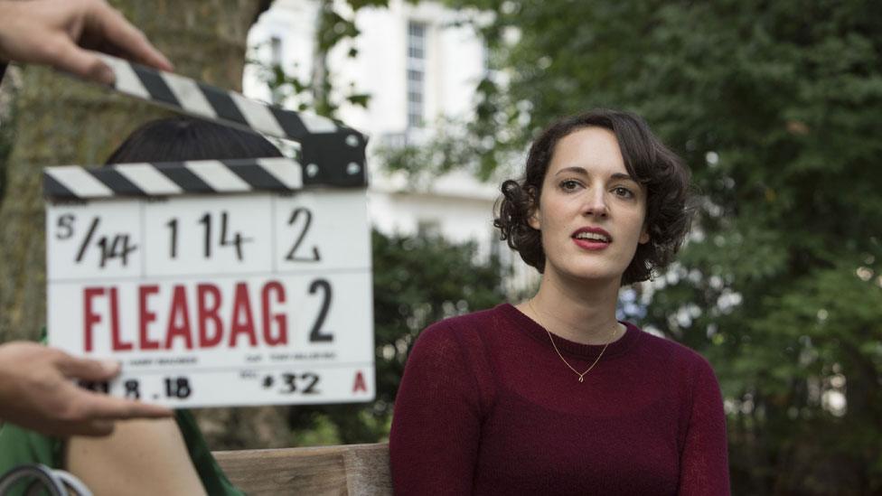 Phoebe Waller-Bridge on the Fleabag set