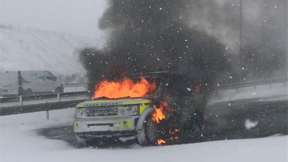 Police vehicle on fire