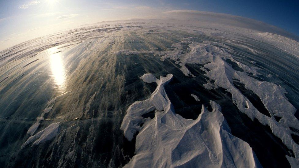 A winter scene on the Arctic ice pack