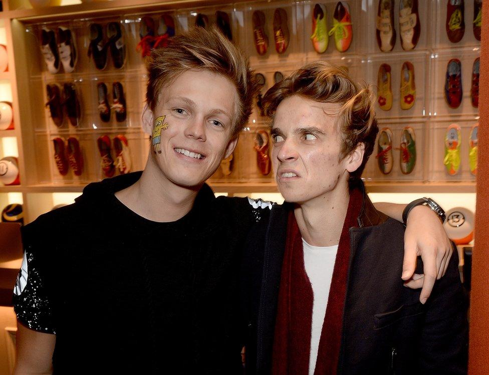 Caspar Lee and Joe Sugg attend 'The Spongebob Movie: Sponge Out of Water' UK Gala screening on March 15, 2015 in London