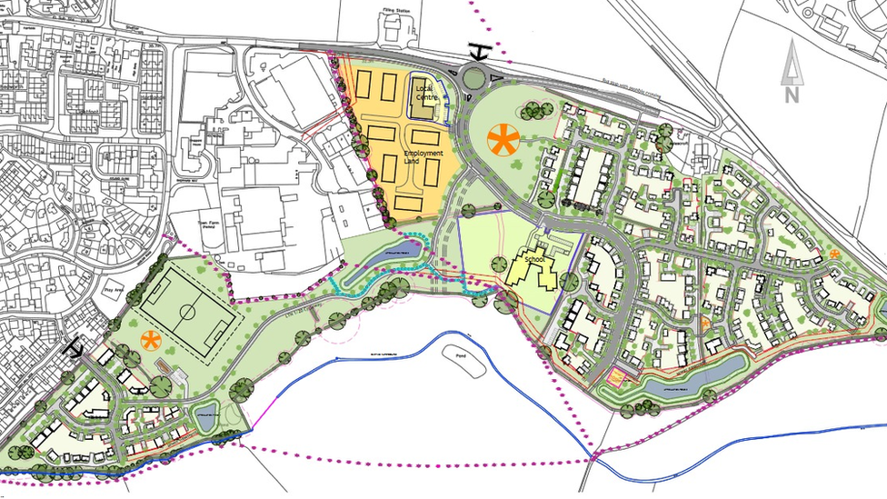 Map of plans submitted to the Forest of Dean District Council to develop almost 60 acres of agricultural land south of Gloucester Street, Newent.