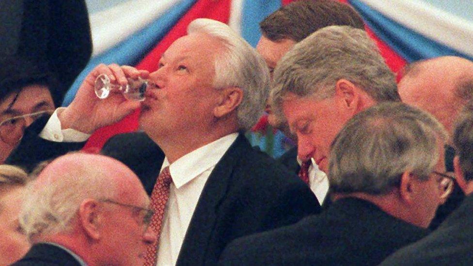 Boris Yeltsin with Bill Clinton and John Major