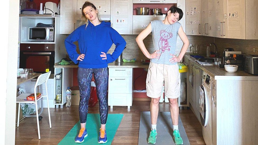 Arina and Nina exercising