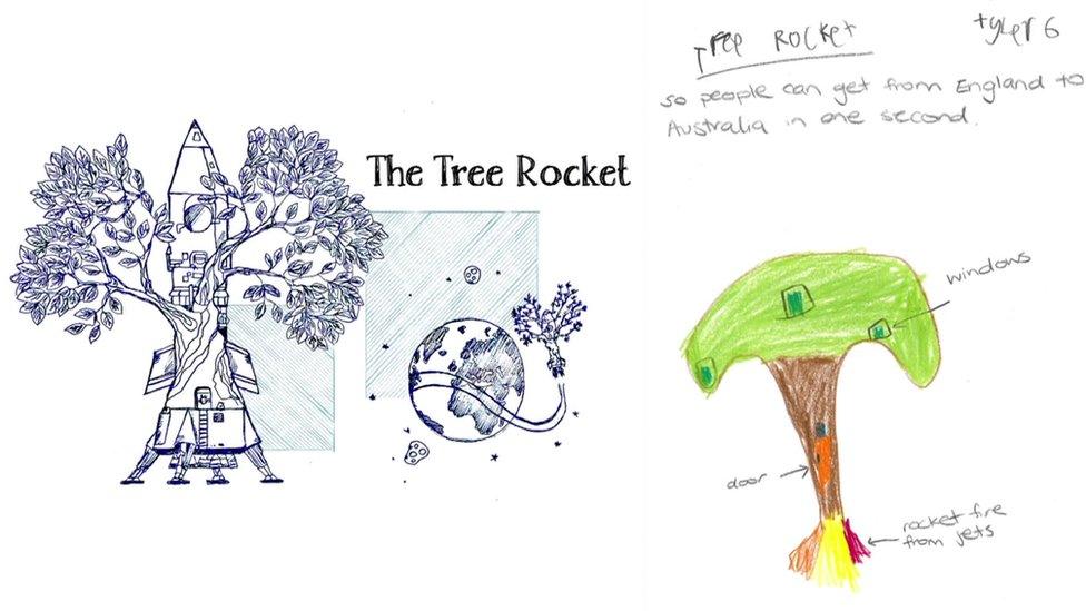 A hand drawn picture of a Tree Rocket