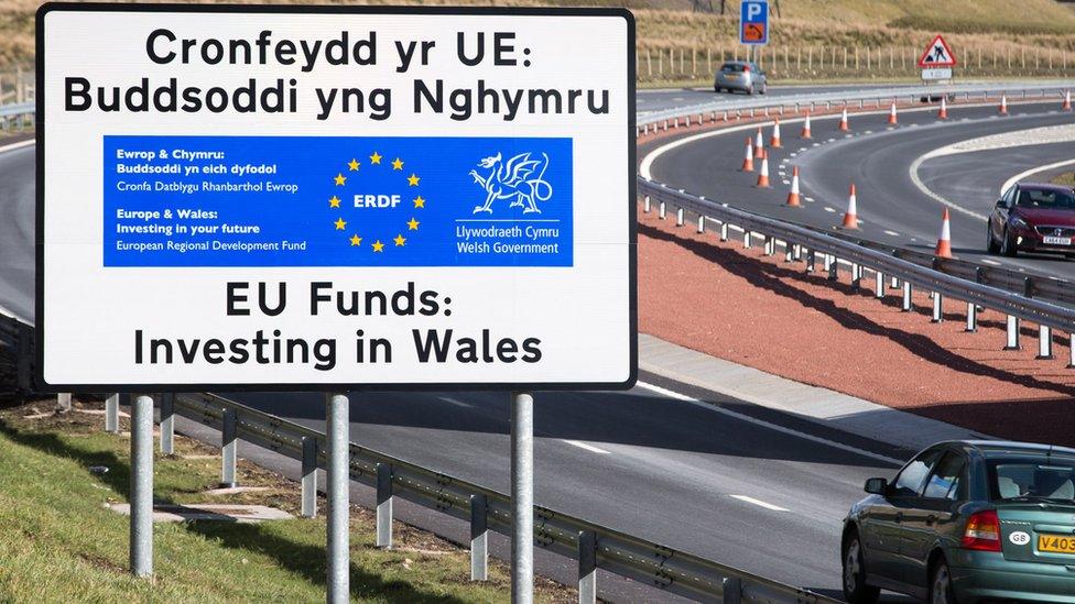 An EU sign on the the Heads of the Valleys road