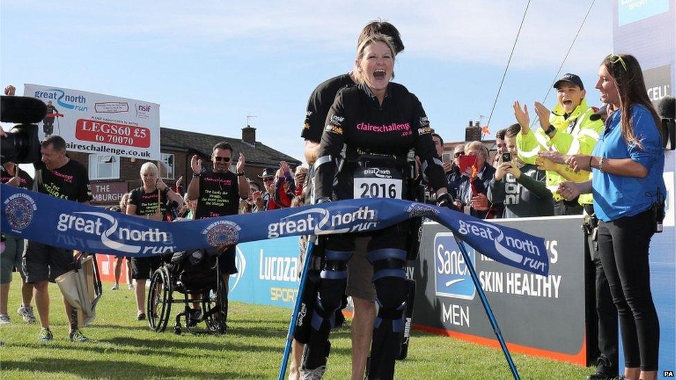 Claire Lomas finishes the Great North Run