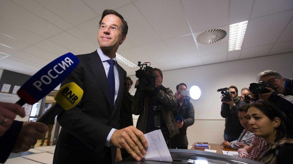 PM Mark Rutte votes in The Hague (7 April)