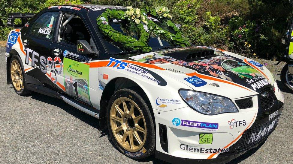 The car driven by Manus Kelly in his Donegal Rally victory led the funeral procession