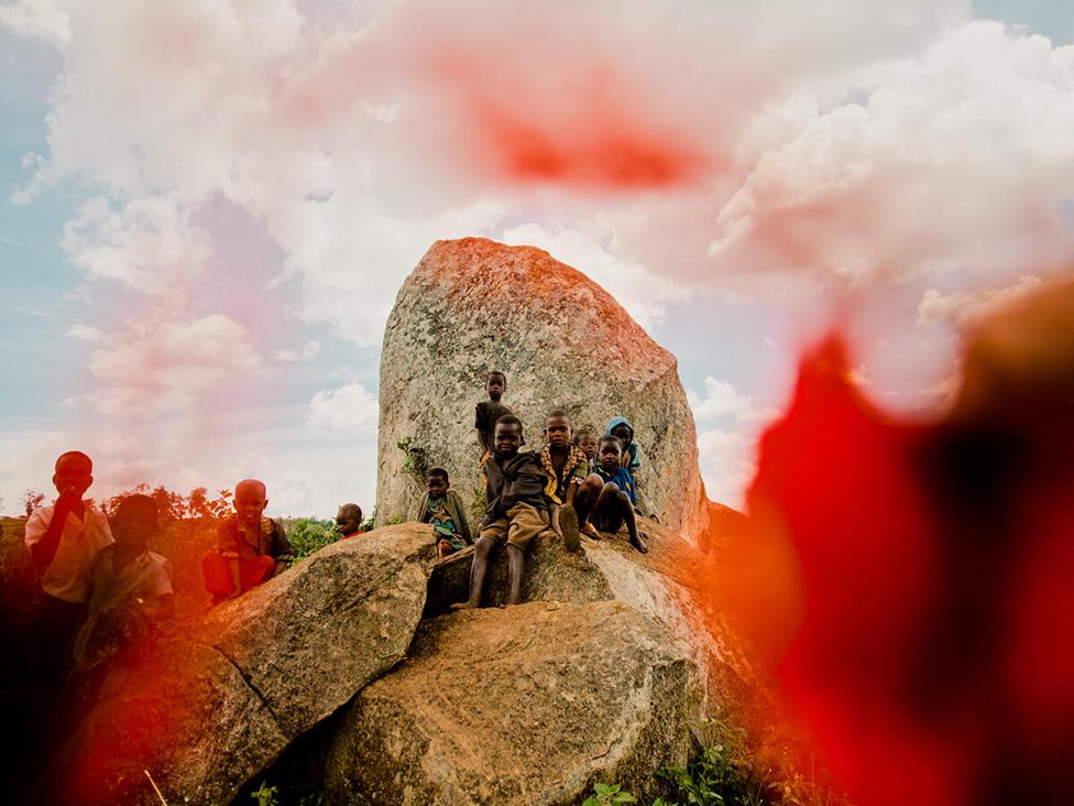 Children play on the outskirts of a camp in Djugu Territory, Ituri Province.