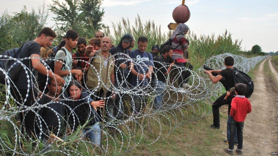 Migrants try to go under fence at Roszke