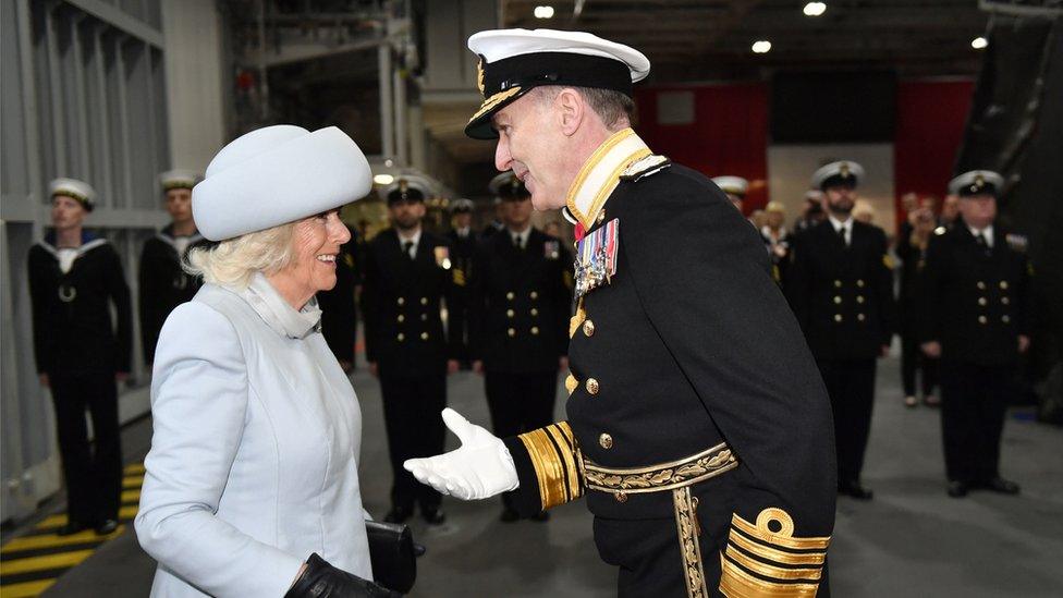 Admiral Radakin greets the Duchess of Cornwall