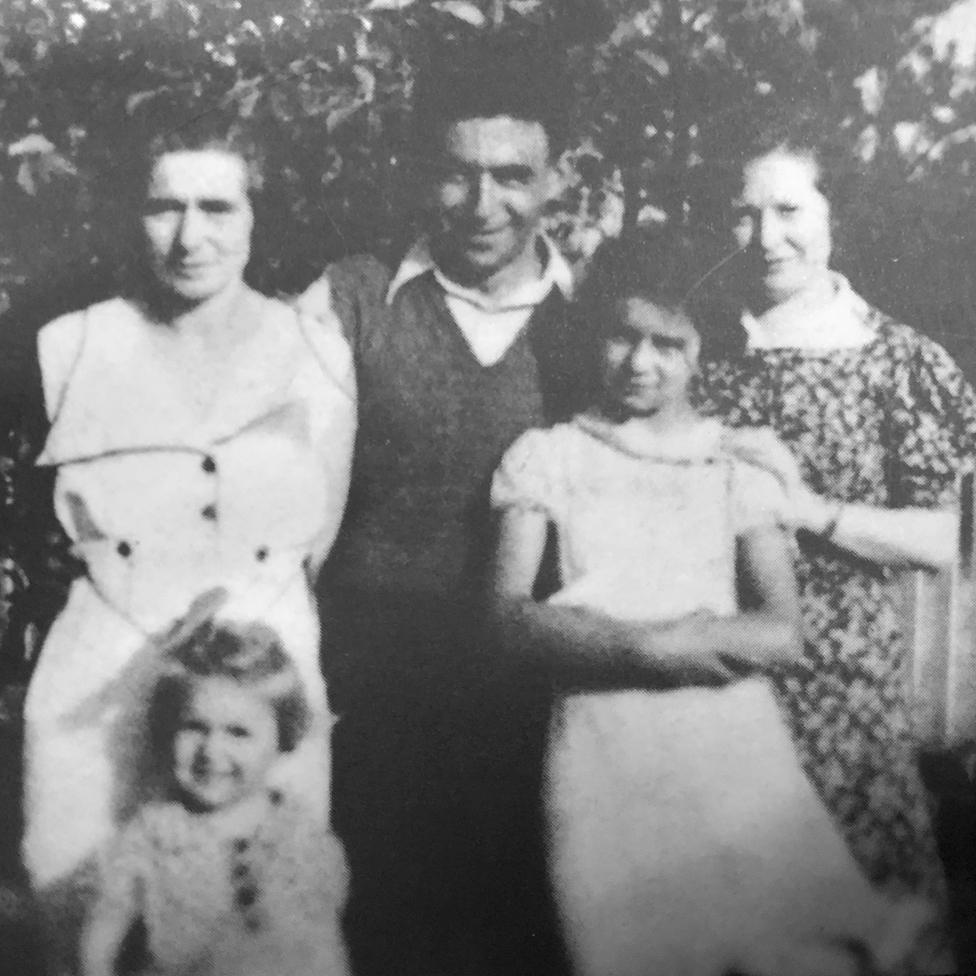 Ruth's family - her mother and younger sister (left), her father, Ruth and an aunt