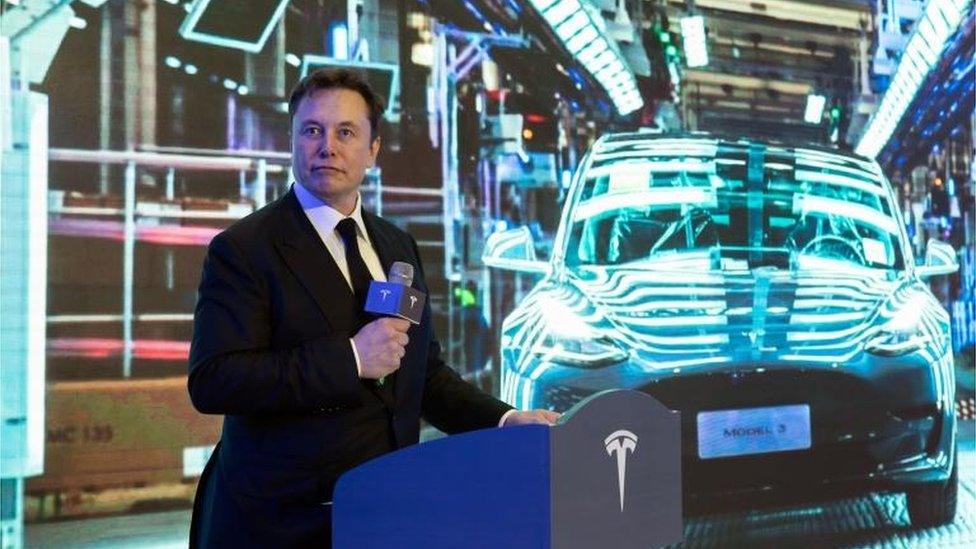 Tesla chief Elon Musk at the delivery ceremony of the first batch of Shanghai made Tesla Model 3 cars