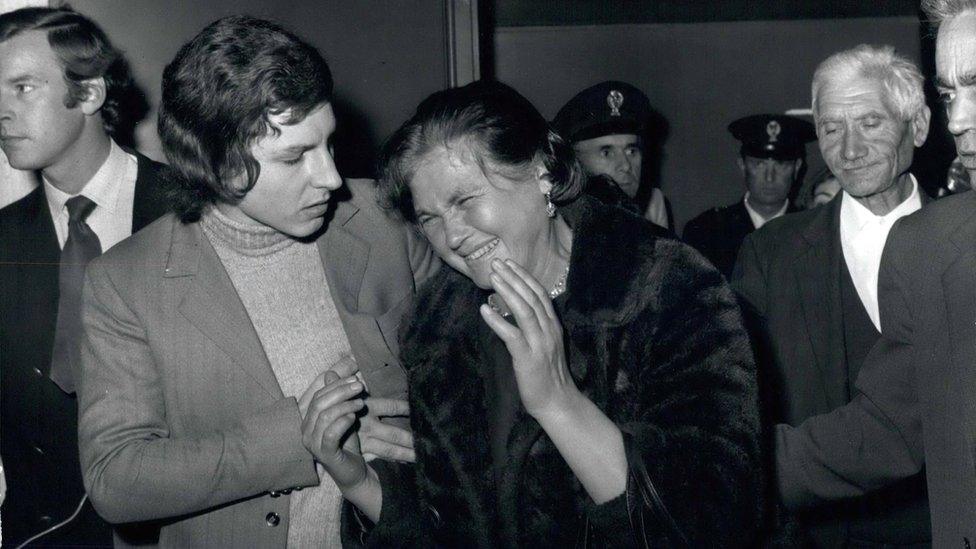 Maria Minichiello cries outside court in 1971