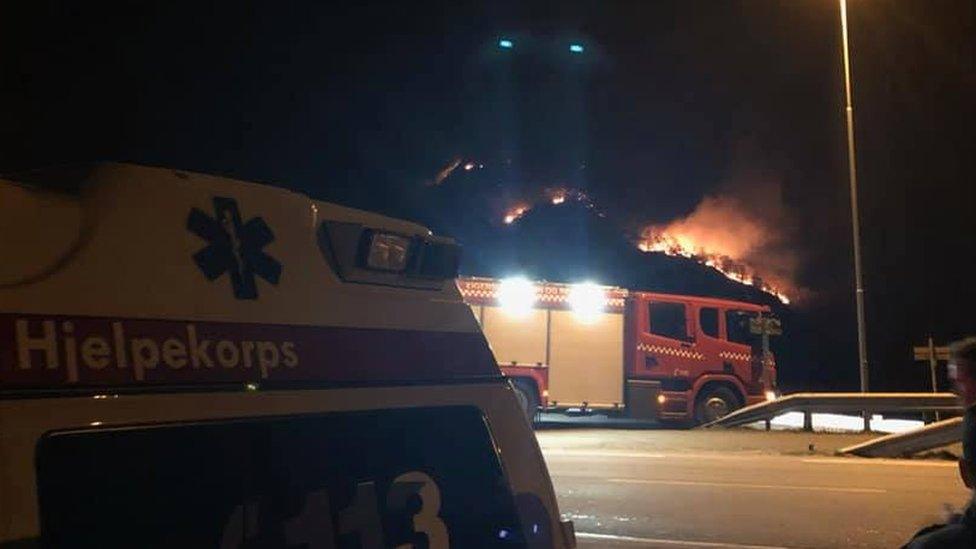 A fire is seen burning in Norway's Rogaland county