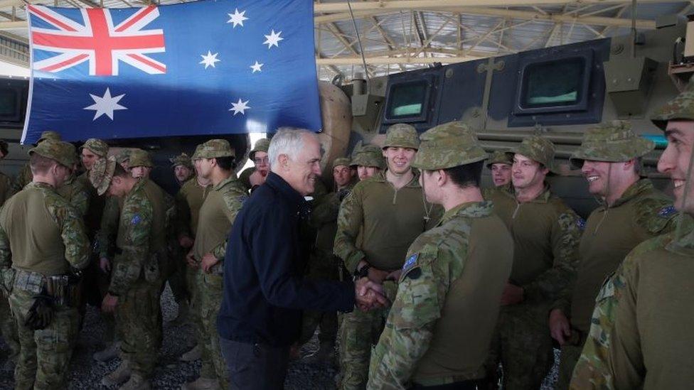 Australian PM Malcolm Turnbull meets troops stationed in Afghanistan last month