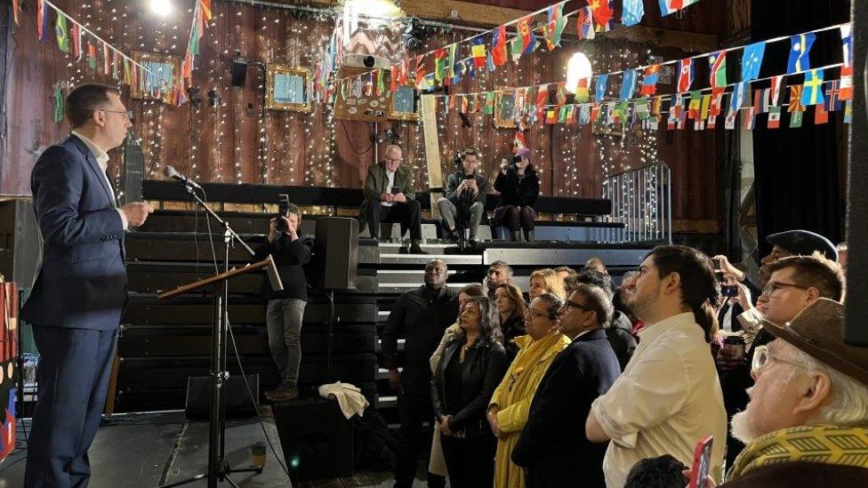 Mr Blackie speaking to a crowd at his launch event in Brixton