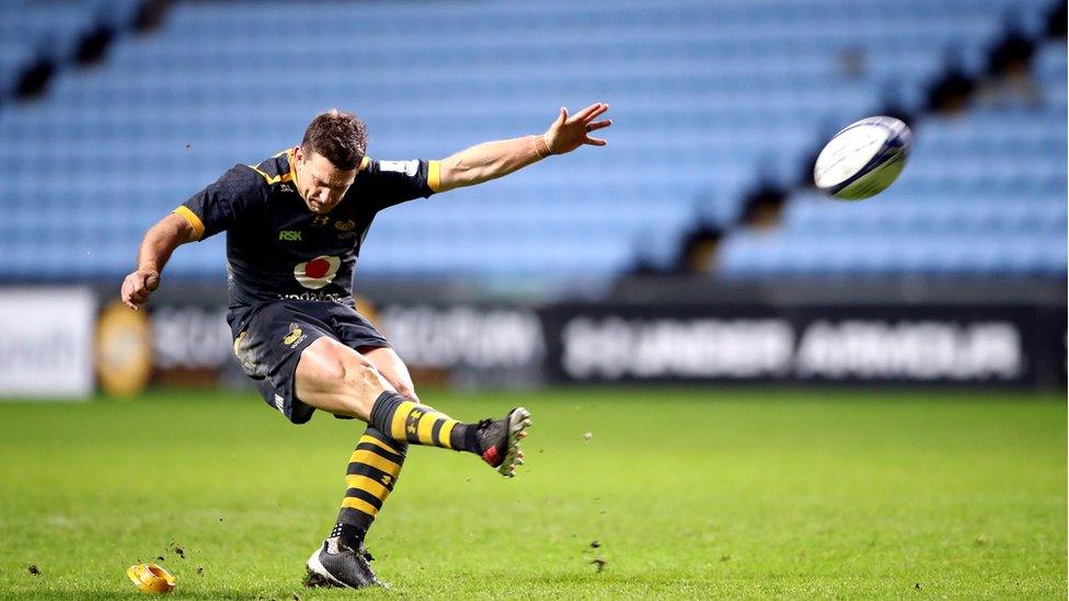 Wasps" Jimmy Gopperth kicks a conversion during the Champions Cup match at the Ricoh Arena, Coventry. PA Photo. Picture date: Friday December 18, 2020