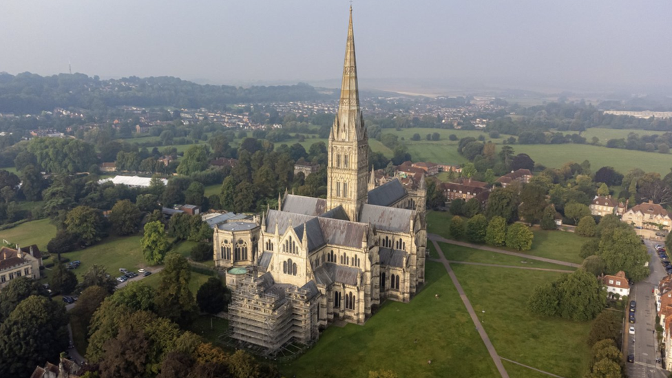 An aerial view of Salisbury Cathedral