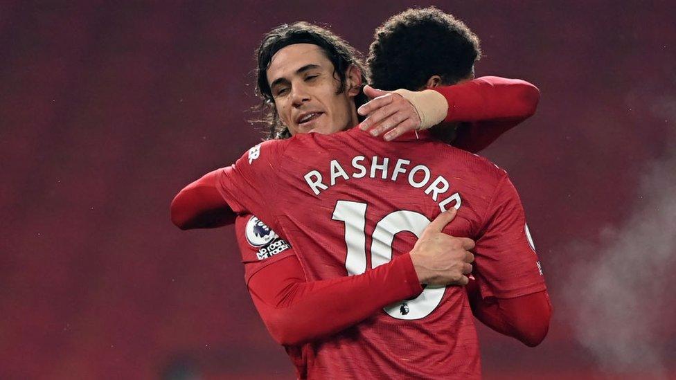 Cavani and Rashford celebrate