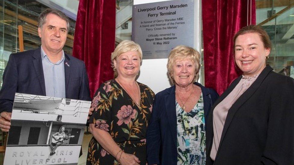 Steve Rotheram, Mayor of the Liverpool City Region, and Gerry Marsden's daughter Yvette, widow Pauline and daughter Victoria