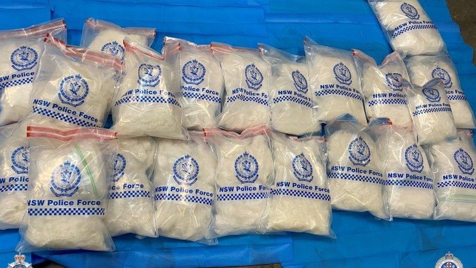 Narcotics seized by Australian Federal Police are seen after its Operation Ironside against organised crime