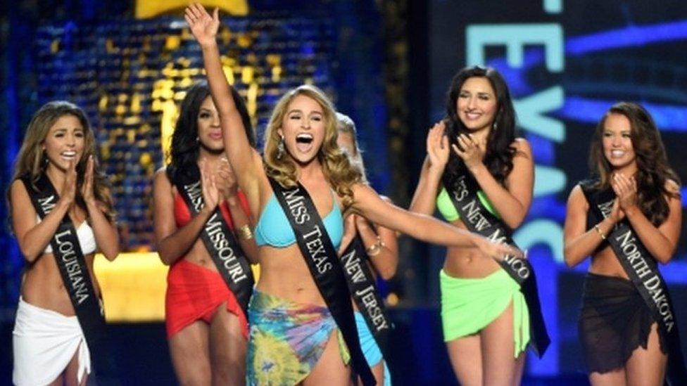 Miss Texas Margana Wood reacts after advancing from the swimsuit component of the Miss America competition in Atlantic City, New Jersey, on 10 September, 2017.