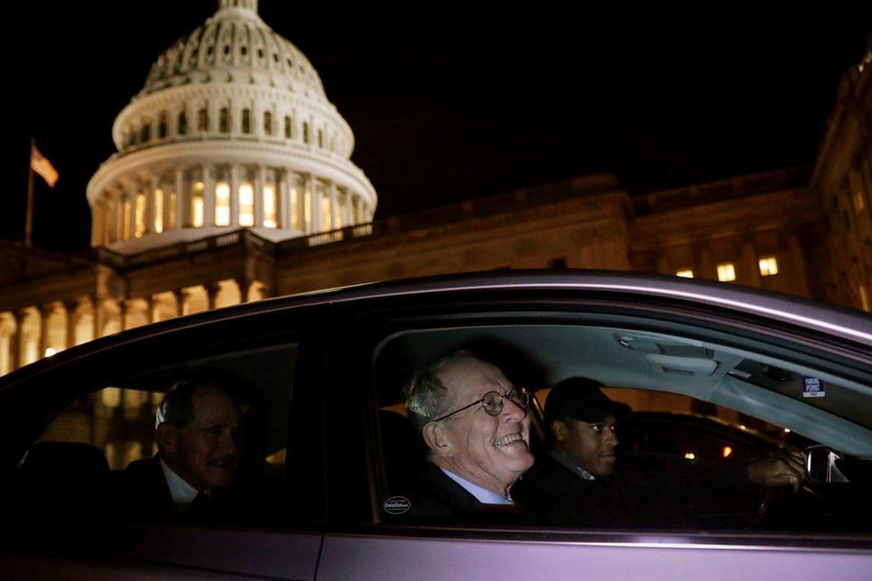 US Senator Lamar Alexander exits the Trump impeachment trial in Washington.