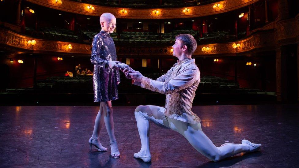 Lily Douglas with Scottish Ballet Principal dancer Christopher Harrison at Theatre Royal Glasgow. Credit Sally Jubb..jpg