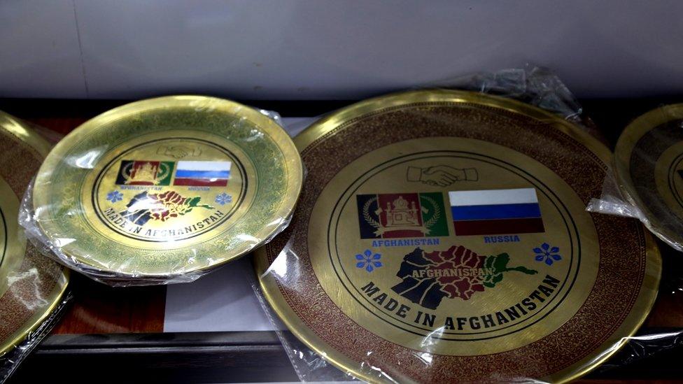 A reminder of recent history: Bronze souvenir plates, celebrating friendship between Russia and Afghanistan