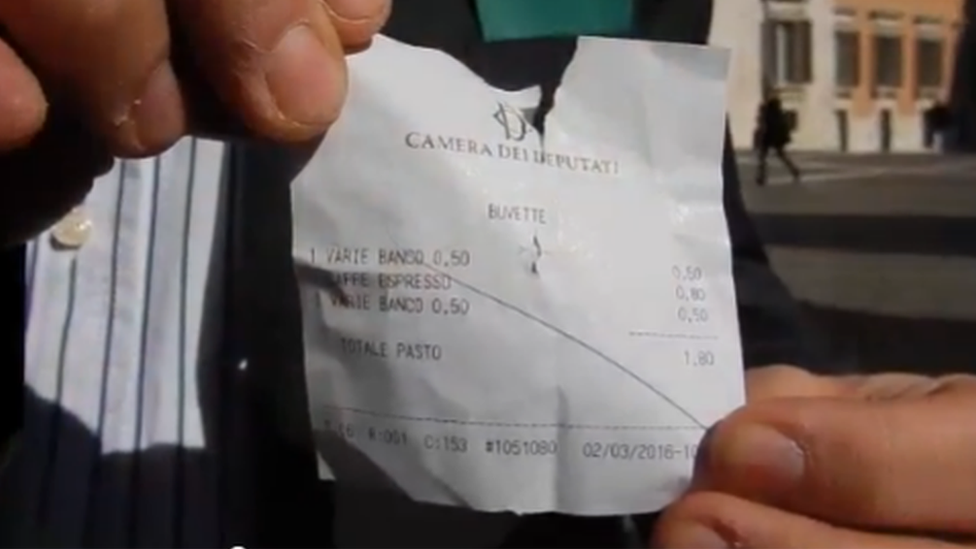 A close up of a receipt from the Chamber of Deputies bar