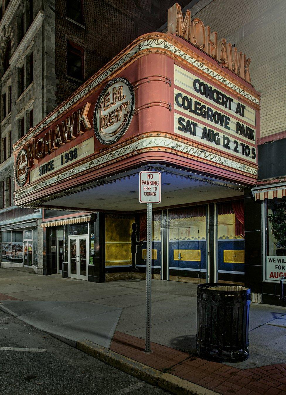 A night view of a closed old-fashioned concert venue